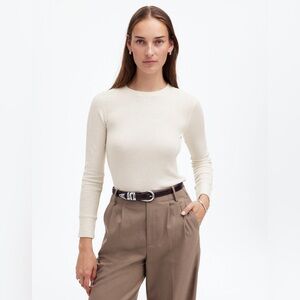 Madewell Ribbed Crewneck Long-Sleeve Tee in Heather Cream